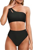 MOOSLOVER Cutout One Shoulder Bikini  Large  Black