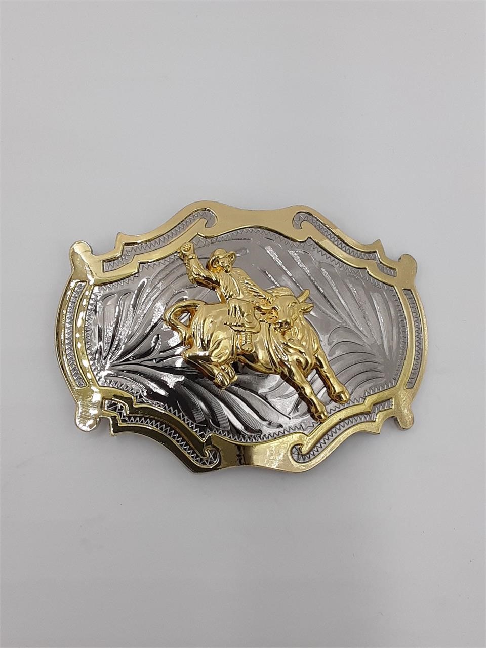 Belt Buckle gold & silver with gold cowboy