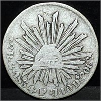1834 Go PJ Mexico Silver 2 Reales, Nice Early
