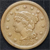 1853 US Large Cent, High Grade Coin