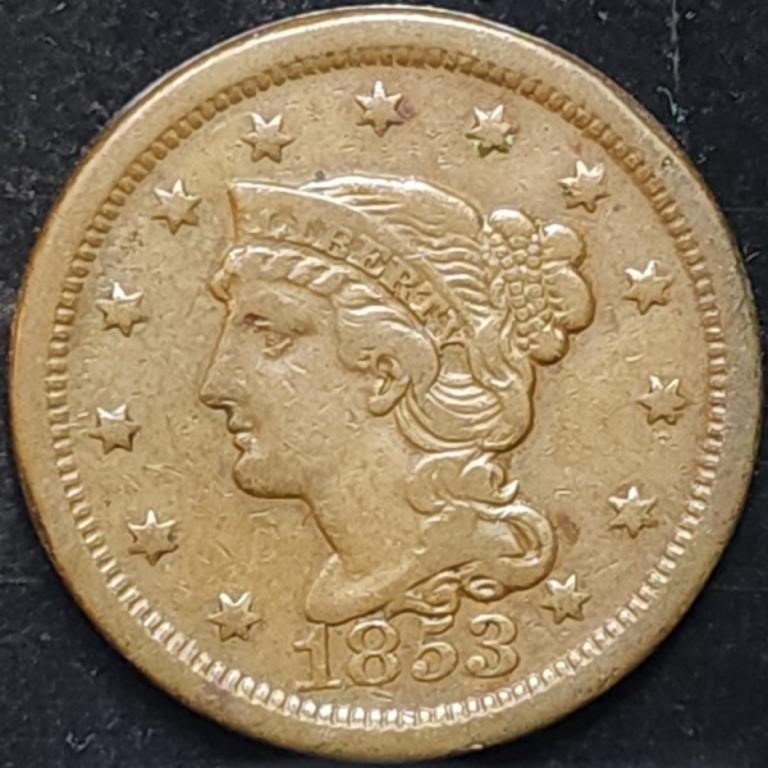 1853 US Large Cent, High Grade Coin