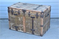 Union Pacific Antique Flat-Top Steamer Trunk