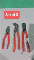 Set of 3 piece tools red from knipex