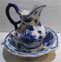 Vintage Flow Blue pitcher and bowl set. Measures: