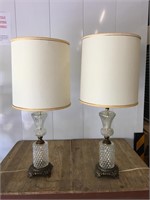 Pair of glass and brass lamps with matching