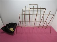 VTG Gold Colored Wire Magazine Rack with a Record