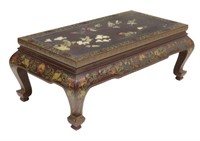 CHINESE LACQUER COFFEE TABLE W/ STONE INLAY