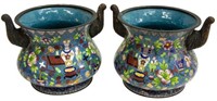 (PR) CHINESE CLOISONNE PLANTER BOWLS WITH HANDLES