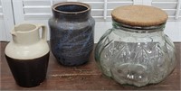 3pcs - Fat Glass Jar, Studio Pottery Crock, &