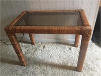 Rattan Glass Top Side Table