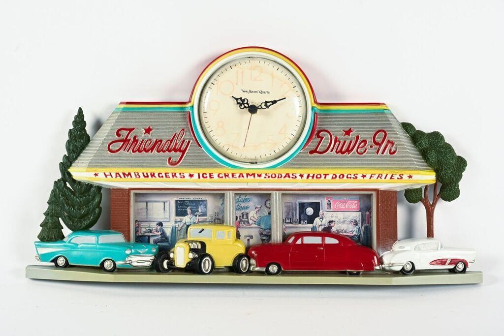 FRIENDLY DRIVE-IN PLASTIC WALL CLOCK