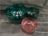 VTG Teal & Cranberry Art Glass Bowls