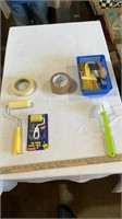 Paint accessories, brushes, tape.