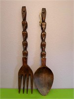 African Style Decorative Wood Fork & Spoon
