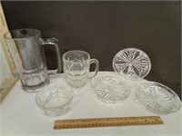 Glass Mugs, Bowl & Cut Glass Snack Bowls