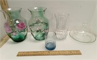 Floral Vases, Cheese Dome & Blue Glass