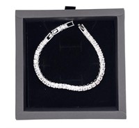 Platinum Plated Princess Cut Tennis Bracelet