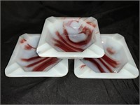 3 VINTAGE AKRO AGATE ASHTRAYS - 3 X 3 “