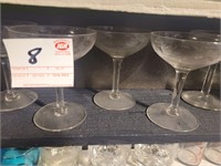 Set of 5 Vintage Etched Stem Wine Glasses