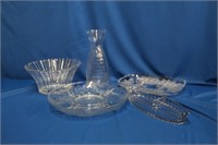 Vase, 10.5", bowl, 9.75 X 5", three section dish