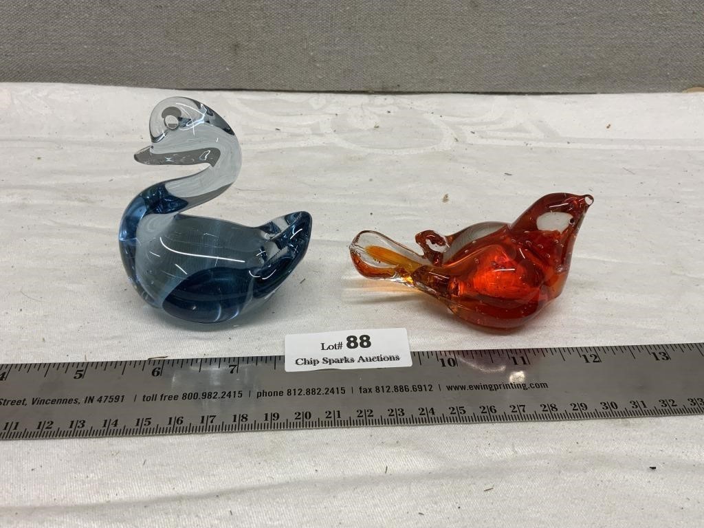 Glass Swan & Bird Small Paperweight