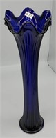 Fenton Cobalt fine rib vase, 12 1/2" tall