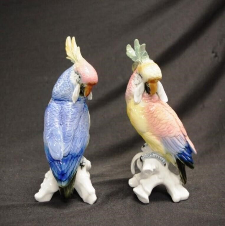 Pair German porcelain Karl ENS parrots