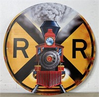 About a 12" Diameter Reproduction RR  Metal Sign!