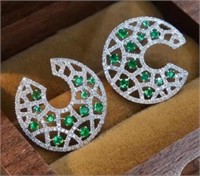 Natural Diamond & Emerald 18Kt Gold Earrings