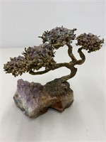 Amethyst Gemstone Bonsai Tree on Natural Stone Bas