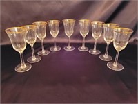 (9) Gold Rimmed Lenox Crystal Wine Stems