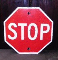 Retired reflective metal STOP road sign, 23.5" sq.