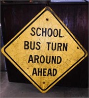 Retired reflective metal road school bus sign,