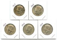 (5) 1967 Kennedy Silver Half Dollars - 40% Silver
