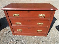 STURDY ANTIQUE 3 DRAWER CHEST - 38X17X30.5 INCHES