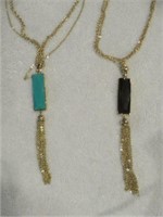 2PC TURQUOISE AND BLACK NECKLACES 30"