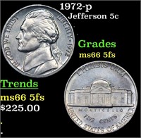 1972-p Jefferson Nickel 5c Grades GEM+ 5fs