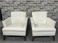 Pair MCM Hollywood Regency White Leather Chairs