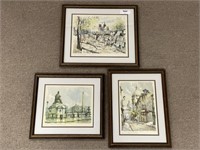 Set of 3 French Framed & Matted Prints