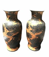 Vintage Japanese Cloisonné 16in Dragon Vases