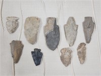 COLLECTION OF 9 STONE ARROW HEADS
