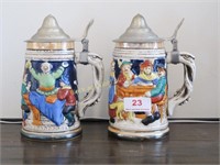 Lot of Two Small Steins with Lids