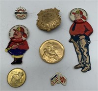 7 Fireman Badges in Case