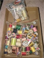 Vintage thread spools, and other sewing and