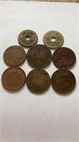 OF) 8 Chinese Cash Coins Dragon Coins