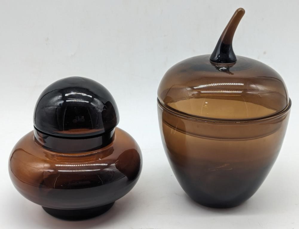 (H) Vintage brown modular jars, tallest 8in h