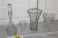 Decanter & 3 Vases