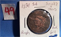 1834 Large Cent with Small * & Stars Rough Conditn