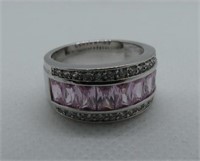 SILVER COLOURED PINK, WHITE CZ BAND