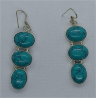 SILVER COLOURED TURQUOISE EARRINGS